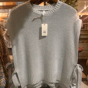 Gray Crew Neck Sweater with Side Ties